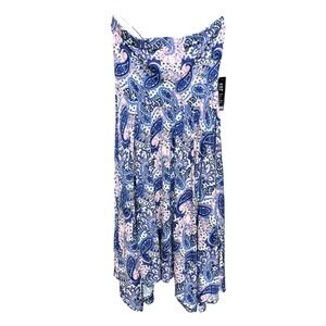 NWT EXPRESS Women's Blue Pink Paisley Strapless Dress Size S Asymmetrical Hem